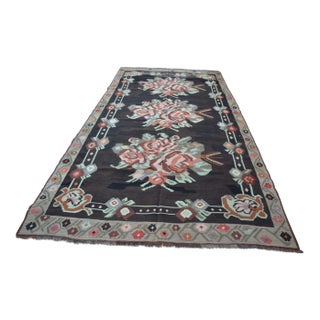 Vintage Floral Turkish Kilim Rug For Sale