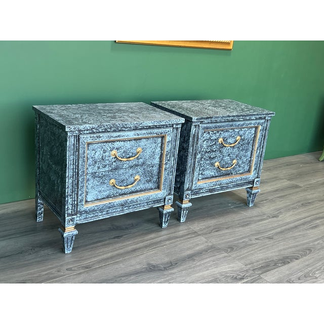 Blue Late 20th Century Pair of Mid-Century Walnut Nightstands by Martinsville For Sale - Image 8 of 13