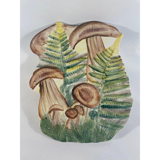 Farmhouse 1970s Italian Majolica Fern and Mushroom Trivet or Wall Decor For Sale - Image 3 of 12