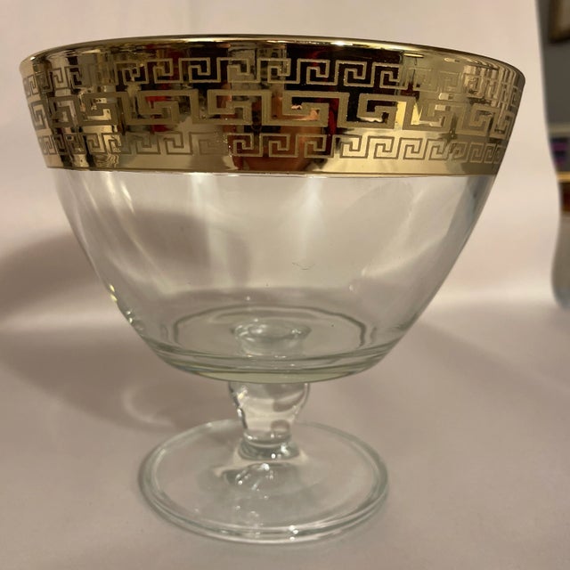 Traditional Gold Rim Greek Key Footed Center Bowl For Sale - Image 3 of 4