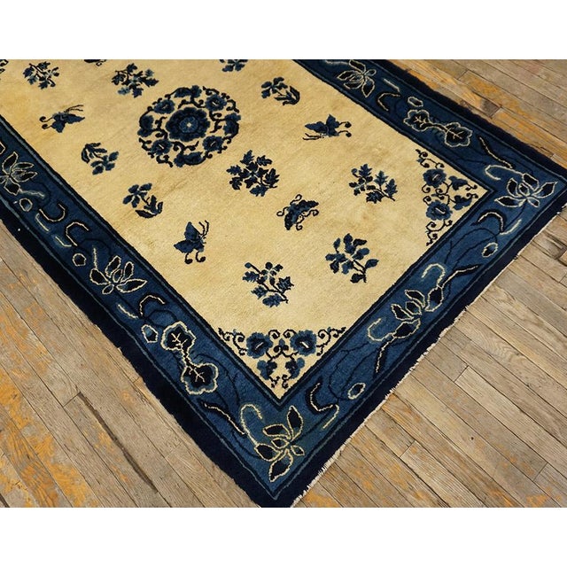 1930s Rectangle Antique Chinese - Peking Knotted Small Scatter Wool Ivory Rug For Sale In New York - Image 6 of 9
