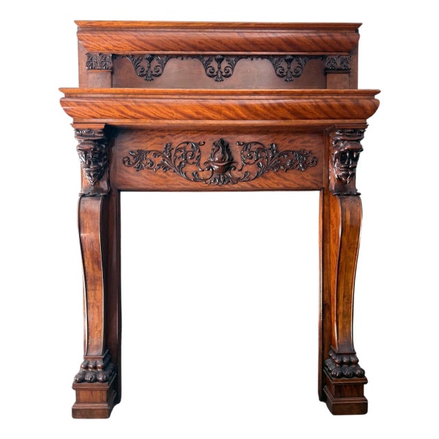 Magnificent Antique Carved Fireplace Mantel For Sale