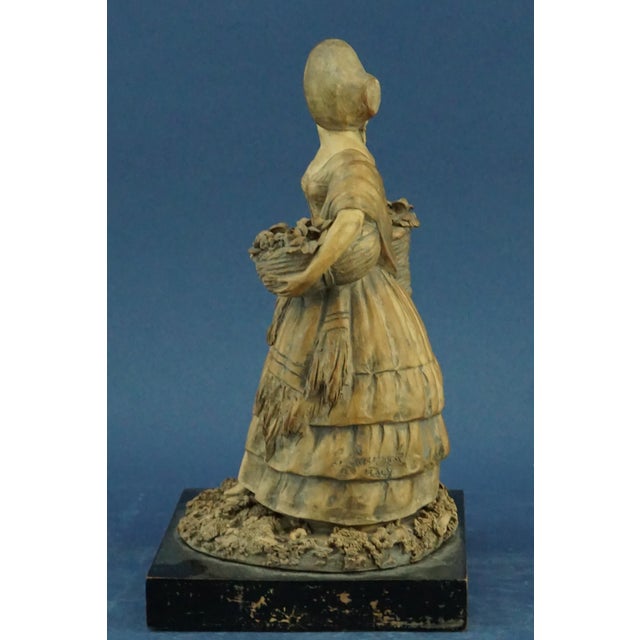 20th Century Terracotta Sculpture of Lady in 18th Century Clothes with a Basket of Flowers by G. Launeck, Austria, Early 1900s For Sale - Image 4 of 18