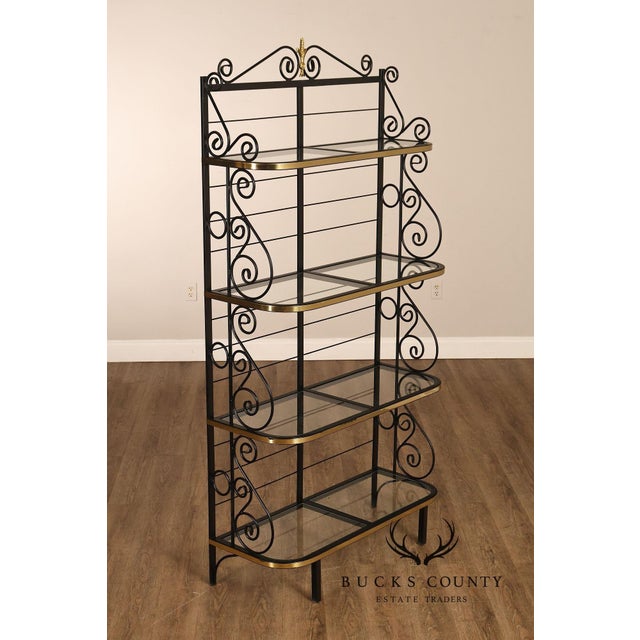 High Quality American Made Wrought Iron Étagère By Morecraft Featuring A Black Painted Frame With Decorative Scrollwork...