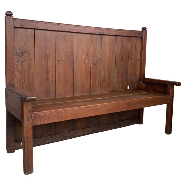 Brown Spanish Early 20th Century Bench with Dove-Tail and Tall Back For Sale - Image 8 of 18