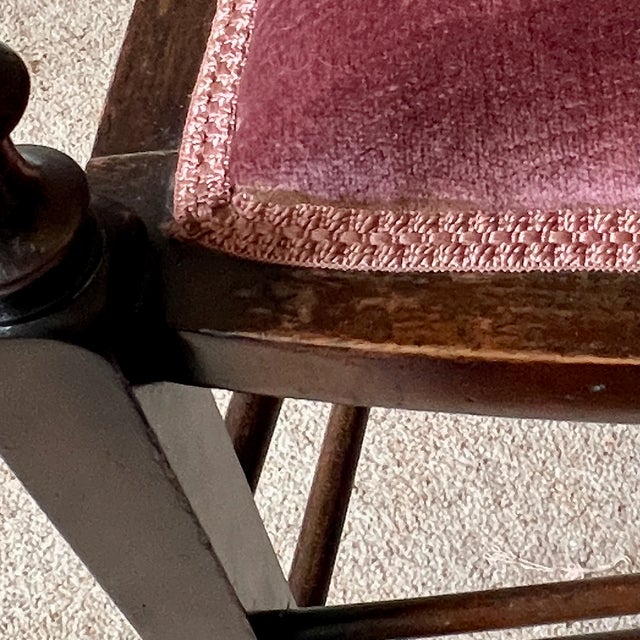 Antique English Edwardian Mahogany Desk Armchair in Velvet, 1890s For Sale - Image 15 of 17