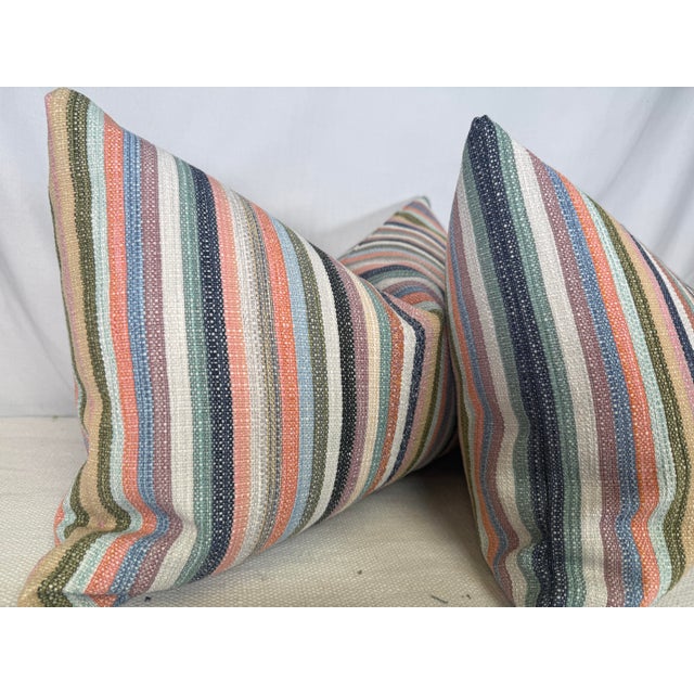 Custom pair of 14"x22" pillows covered in Peter Dunham "Espadrille" in color marakech indoor/outdoor fabric. These pillows...
