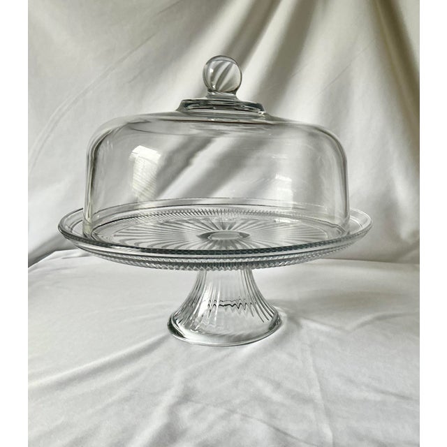 Traditional Pressed Glass Cake Stand With Glass Dome For Sale - Image 11 of 11