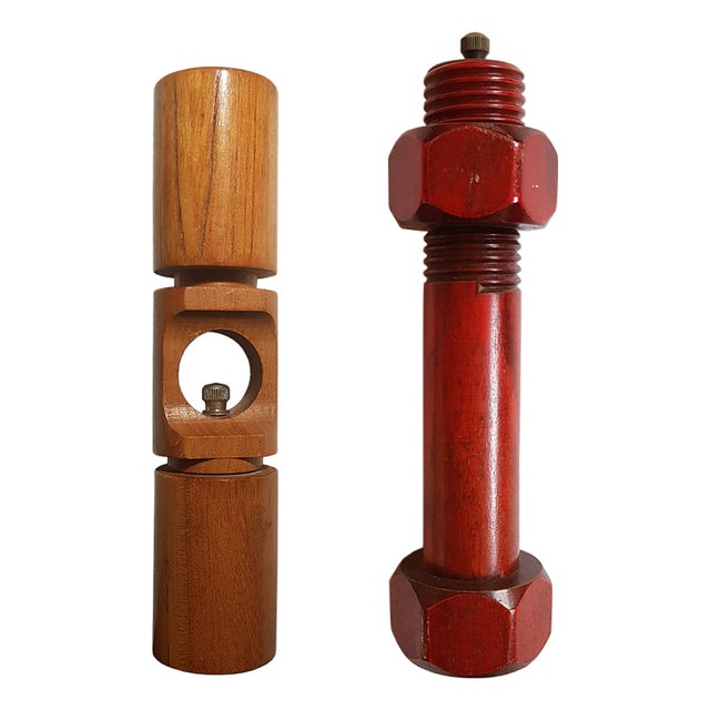 Mid-Century Italian Pepper Mill and Pepper Mill & Salt Shaker in One, Set of 2 For Sale