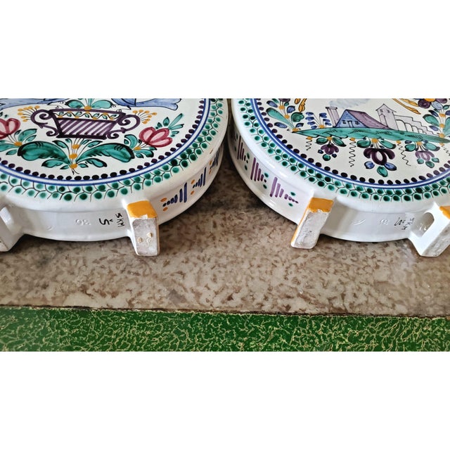 Folk Art 1950s Mid-Century Modra Slovak Majolica Ceramic Canteens - A Pair For Sale - Image 3 of 4