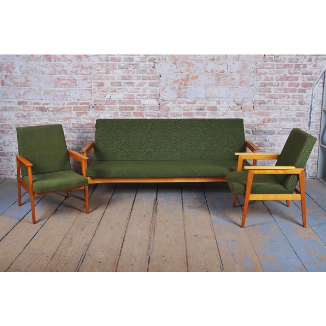 Mid-Century Czech Living Room Set in Beech, 1960s, Set of 3 For Sale - Image 12 of 18