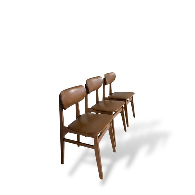 Dining Chairs in Teak and Vinyl, Set of 3 For Sale - Image 5 of 9