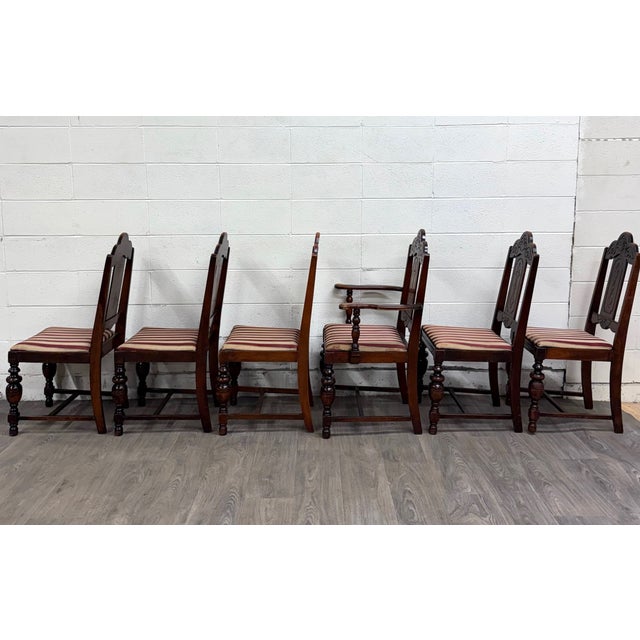 Antique English Tudor Jacobean Revival Dining Chairs - Set of 6 For Sale - Image 4 of 6