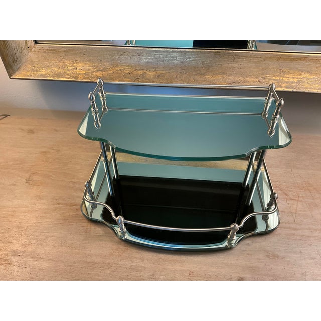 Gorgeous, two tiered mirrored and chrome, vanity, table, exceptional, and substantial craftsmanship