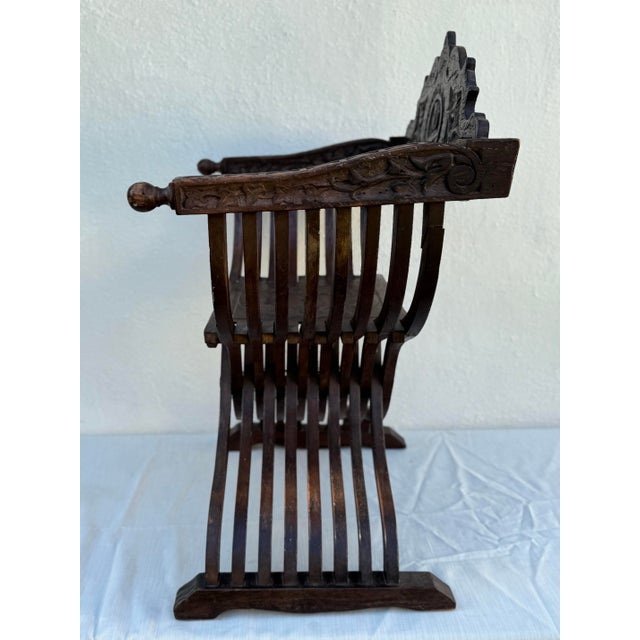 Antique Wood Side Chair: Savonarola Carved Hardwood Antique Chair For Sale - Image 4 of 12