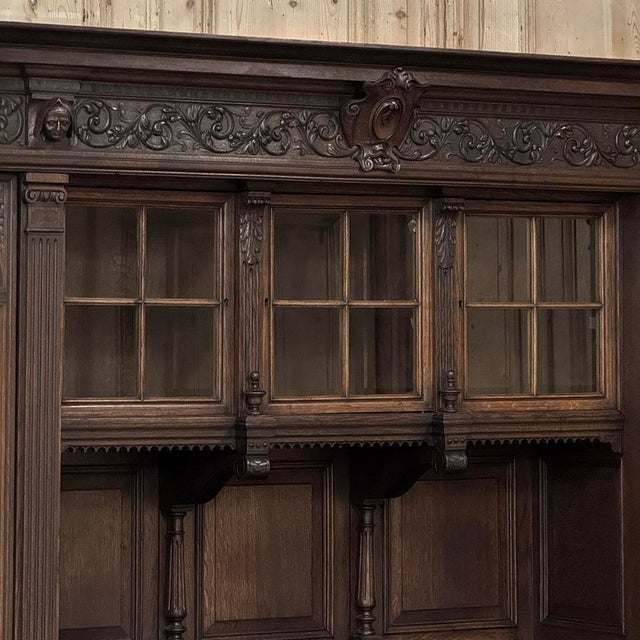 Burnt Umber 19th Century French Renaissance Revival Carved Oak Bookcase / Bar For Sale - Image 8 of 18