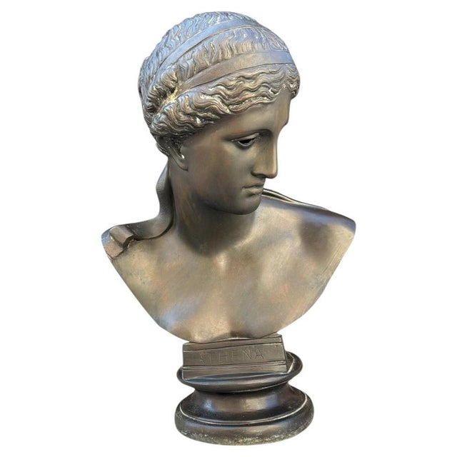Metal Greek Style Bust of Athena, Late 20th Century, Bronze For Sale - Image 7 of 7