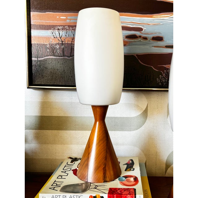 Mid Century Conical Wood and Glass Table Lamps - Set of 2 For Sale In San Francisco - Image 6 of 17