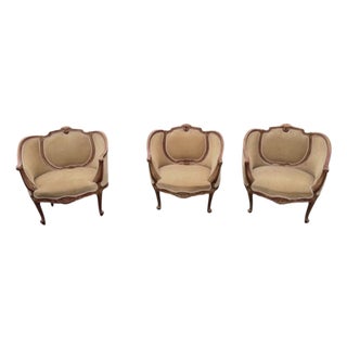 Set of 3 Matching Vintage French or Italian Style Petite Bergere Chairs For Sale