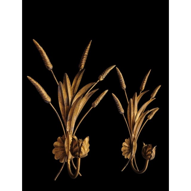 Frederick Cooper Vintage Antique Gold Tole Sheaf of Wheat Metal Wall Candle Holders- A Pair For Sale - Image 4 of 7