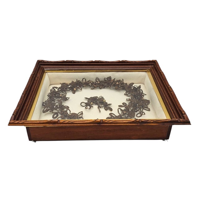 Victorian Victorian Handmade Mourning Wreath in Shadow Box Frame 23" For Sale - Image 3 of 8