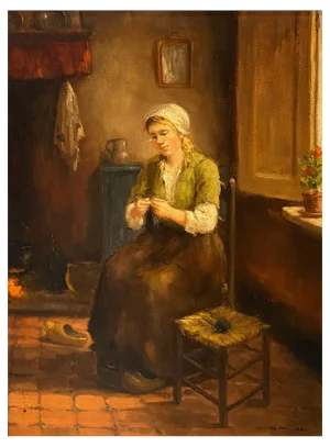Anne Marie Mulder, Knitting Woman, Oil on Canvas