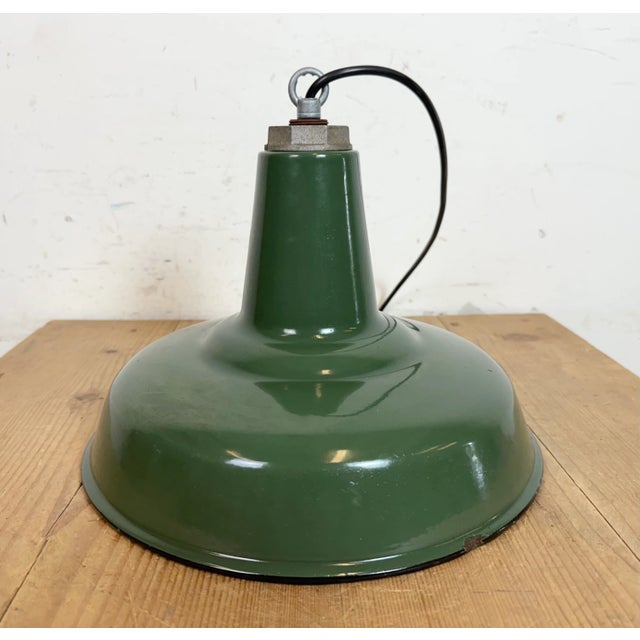 Industrial Green Enamel Factory Pendant Lamp, 1960s For Sale - Image 11 of 16