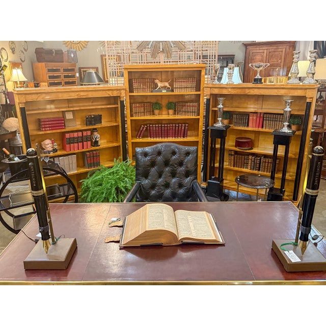 Biedermeier Open Bookcases of Curly Maple With Ebonized Columns - Two Available For Sale - Image 14 of 16