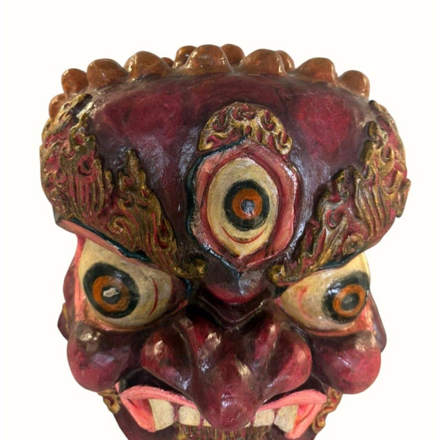 Red Vintage Nepal Newar Bhairava Clay Fiber Deity Wall Mask 13" For Sale - Image 8 of 13