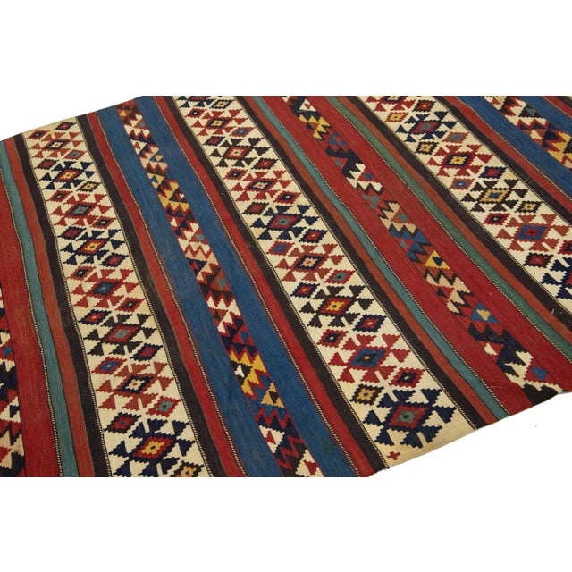 Geometric Designed Vintage Turkish Kilim Wool Rug For Sale In New York - Image 6 of 9