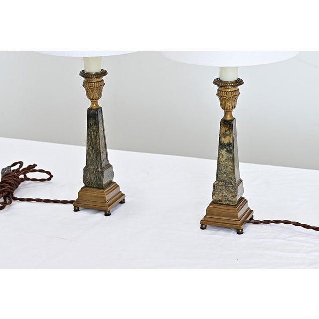 French Vintage French Marble Obelisk Lamps - a Pair For Sale - Image 3 of 9