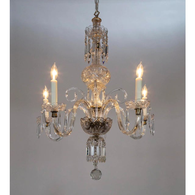 Traditional 1920s Georgian Style Cut Crystal 5-Light Chandelier For Sale - Image 3 of 12