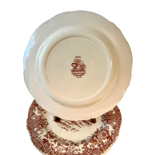 Set of 5 Antique William Ridgway Red Transferware Turkey Plates - Grandmillennial Staffordshire For Sale - Image 9 of 11