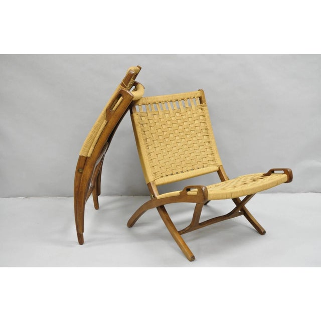 Mid 20th Century Vintage Mid Century Modern Woven Rope Wooden Folding Lounge Chair - A Pair For Sale - Image 9 of 11