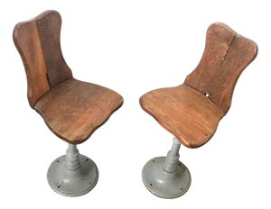 Set of French Cast Iron and Oak Work Chairs