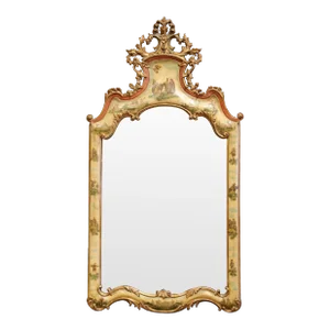 19th Century Italian Carved Rococo Giltwood and Painted Wall Mirror