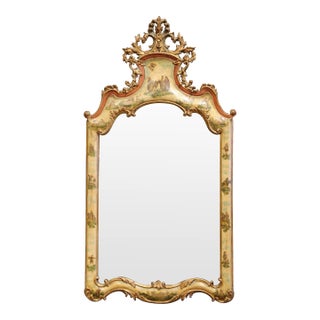 19th Century Italian Louis XV Style Giltwood Painted Rococo Wall Mirror For Sale