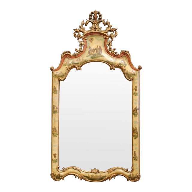 19th Century Italian Louis XV Style Giltwood Painted Rococo Wall Mirror For Sale