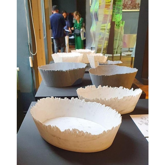 White Drap A Oval Decorative Bowl in White Carrara Marble by Bufalini Marmi For Sale - Image 8 of 9