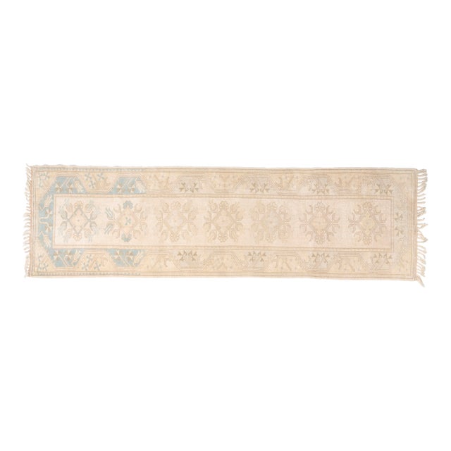 Mid 20th Century Muted Cream & Soft Aqua Floral Rug For Sale