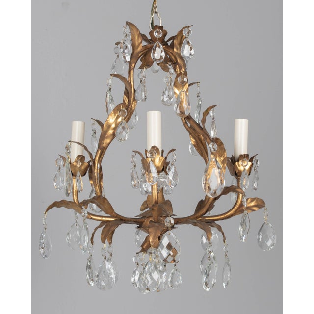 1940s Italian Gilt Tôle Crystal Chandelier For Sale - Image 5 of 15