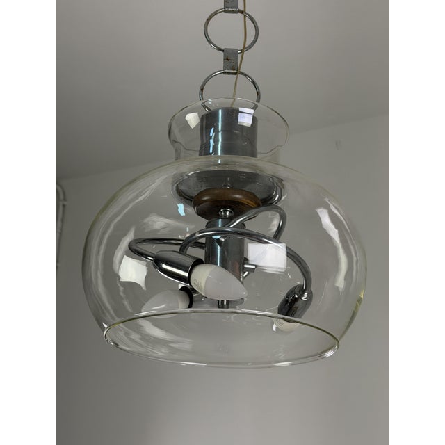 Glass and Steel 3-Light Pendant, Italy, 1970s For Sale - Image 3 of 8
