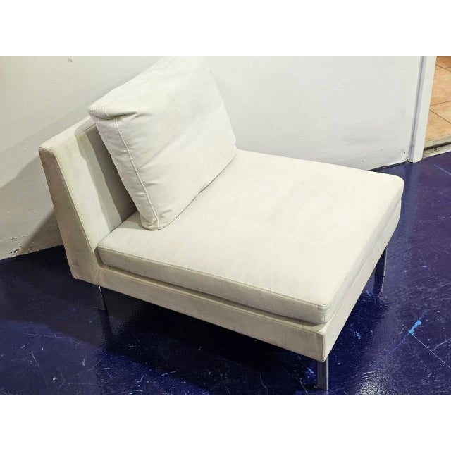 Ligne Roset White Suede Lounge Chair Chrome Modern Designer Accent Chair For Sale In Tampa - Image 6 of 17