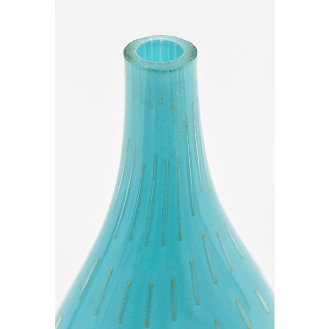 Barovier e Toso Vintage Murano Barovier E Toso Turquoise Glass Bottle or Vase With Gold Droplets For Sale - Image 4 of 9