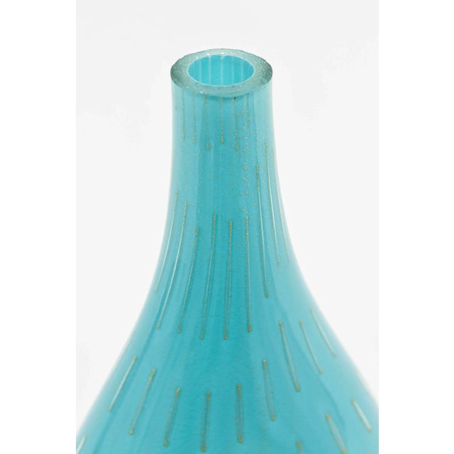 Barovier e Toso Vintage Murano Barovier E Toso Turquoise Glass Bottle or Vase With Gold Droplets, 60's For Sale - Image 4 of 9