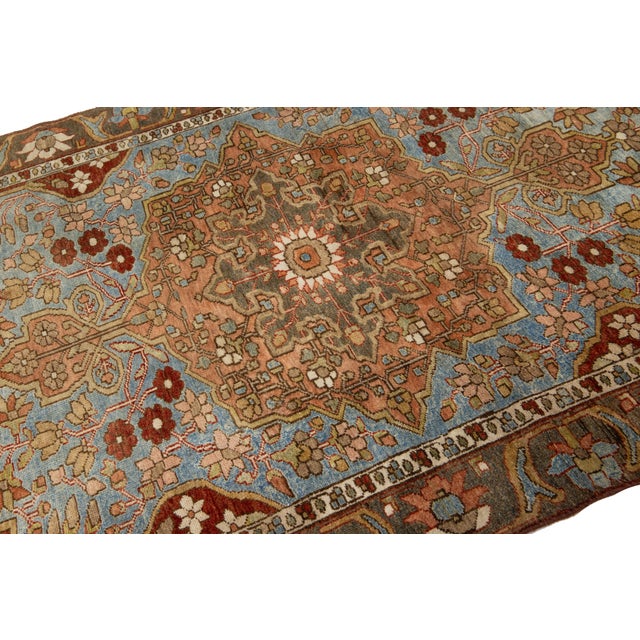 Persian Bakhtiari Wool Rug Handmade in Blue With Medallion Pattern For Sale - Image 9 of 11