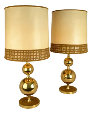 Parchment Leather Shades Table Lamps on Brass Bases, 1970s, Set of 2