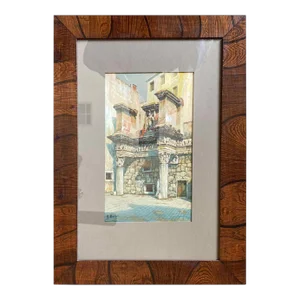 19th Century "Roman Facade, Italy" Original Watercolor Painting, Signed, H. Borelli