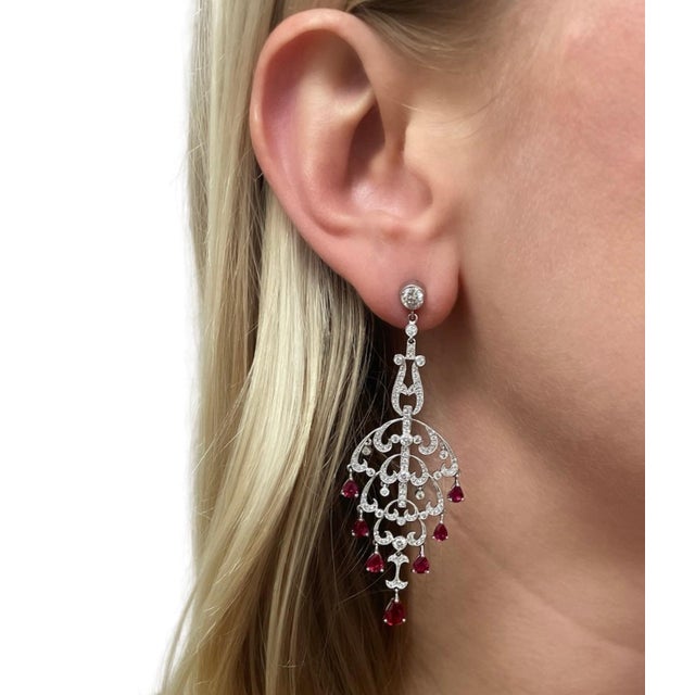 Unheated Ruby and Diamond Chandelier Earrings, Pair For Sale - Image 4 of 6
