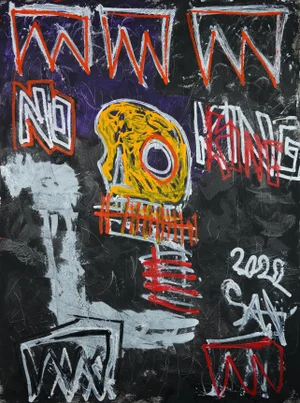 "No King: One Route" Contemporary Neo-Expressionist Oil Painting by Sax Berlin